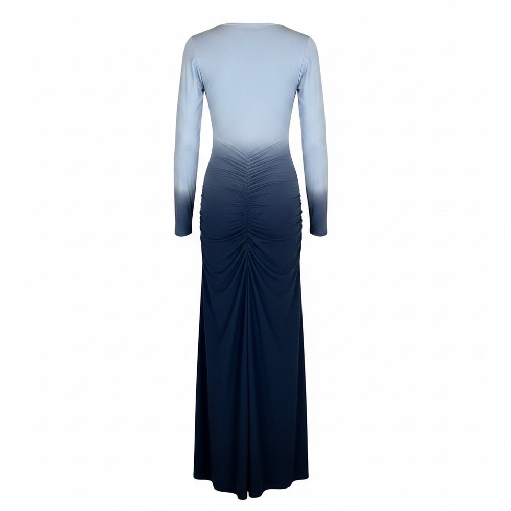 Venus Ruched Maxi Dress Women Sz M Blue Ombre Crochet Long Coastal Mermaidcore - Picture 3 of 16